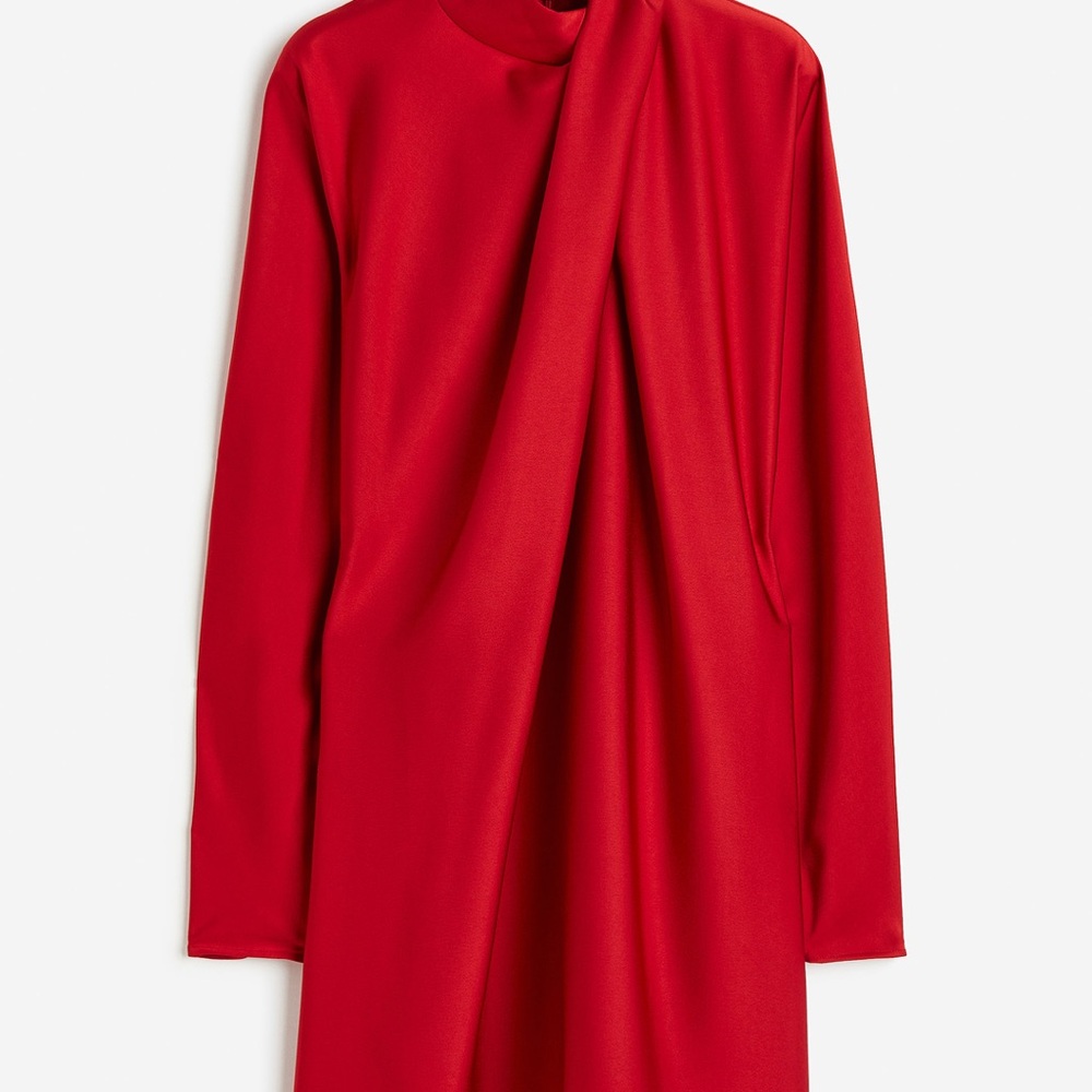 Elegant Red Draped Women's Dress